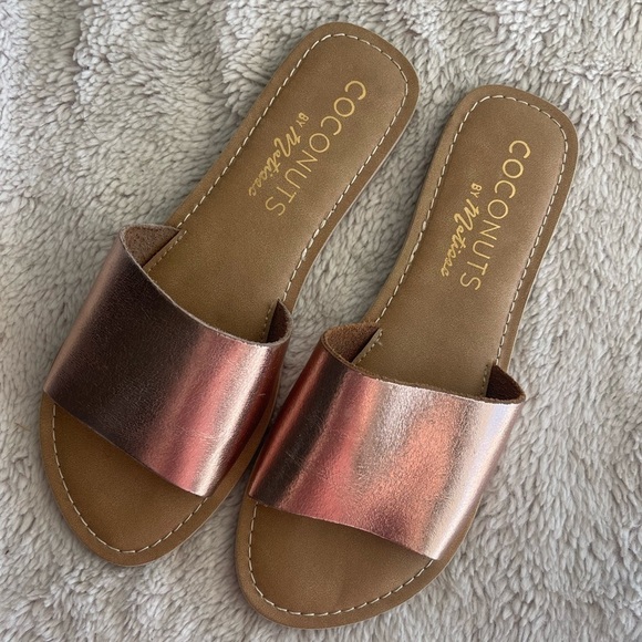 Coconuts by Matisse cabana metallic rose gold pink slide sandal flats - Picture 1 of 10